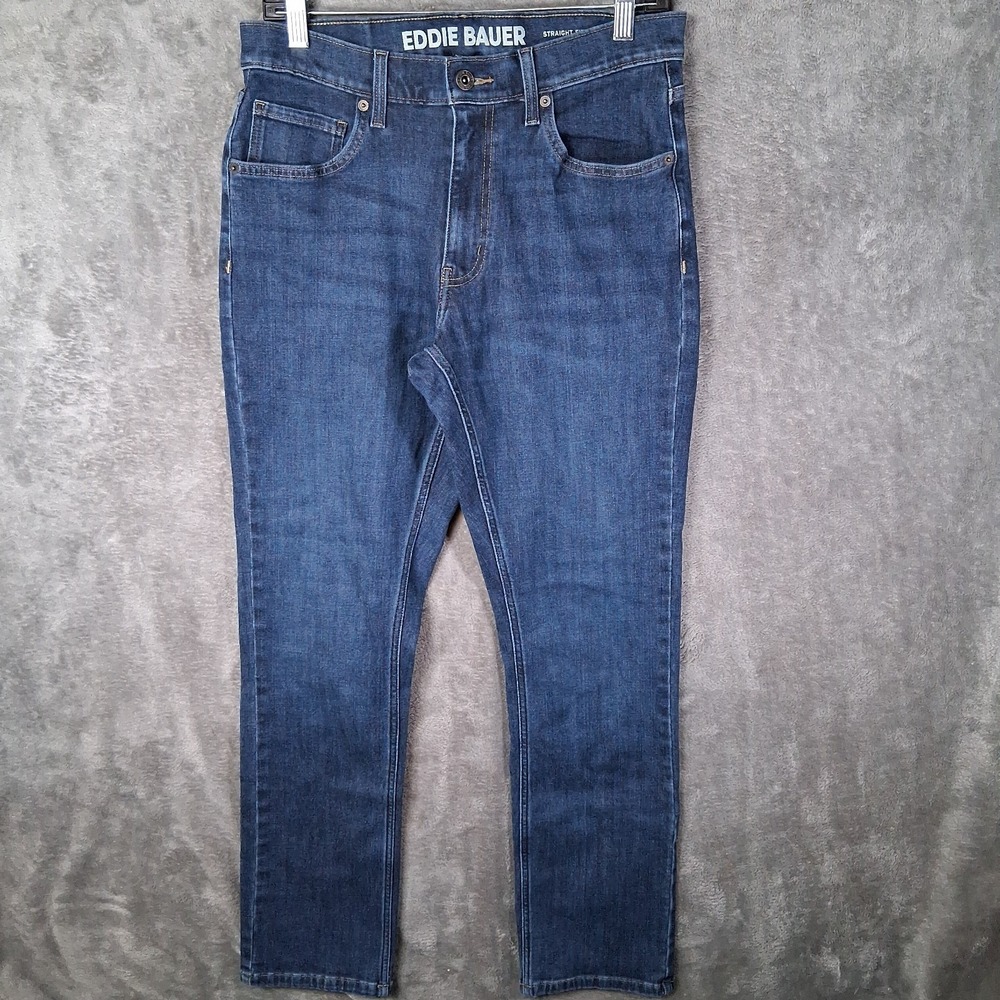 Eddie Bauer Jeans Mens Size 30x32 Straight Fit Dark Blue Wash Stretch Denim